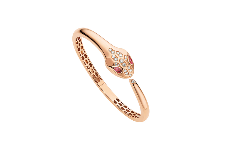 Serpenti pink gold bracelet with rubellite and diamonds